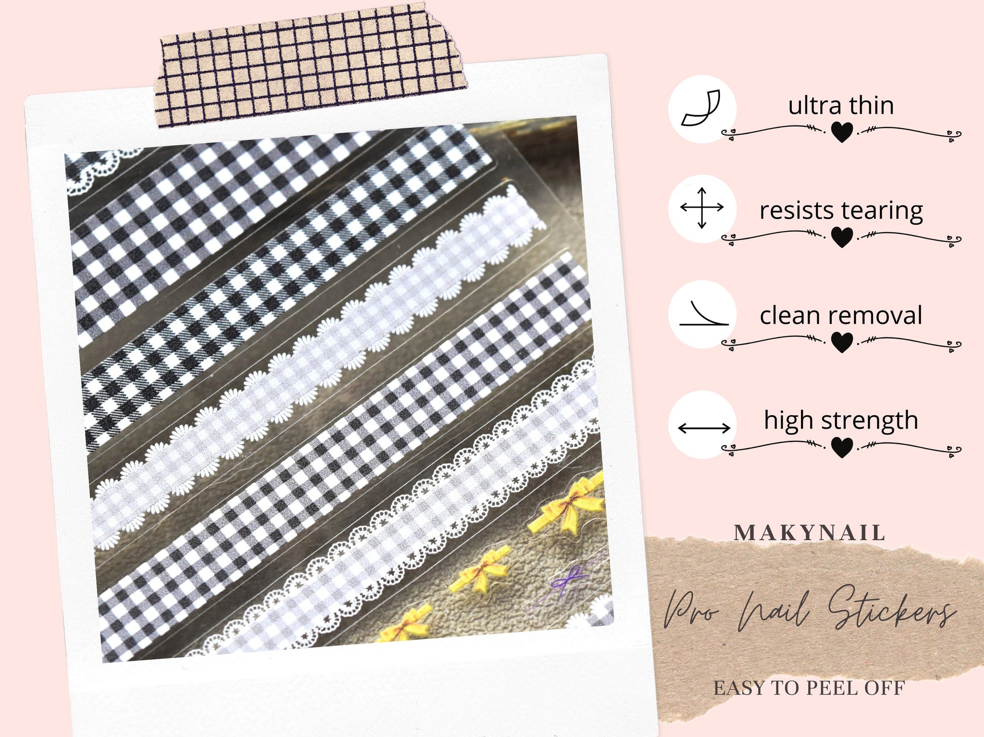 Plaid Pattern Nail Art Sticker/ Ultra Thin Checkered Grids Peel Off Tips Stickers/ 3D nail art/ Lace Stripe nail decals