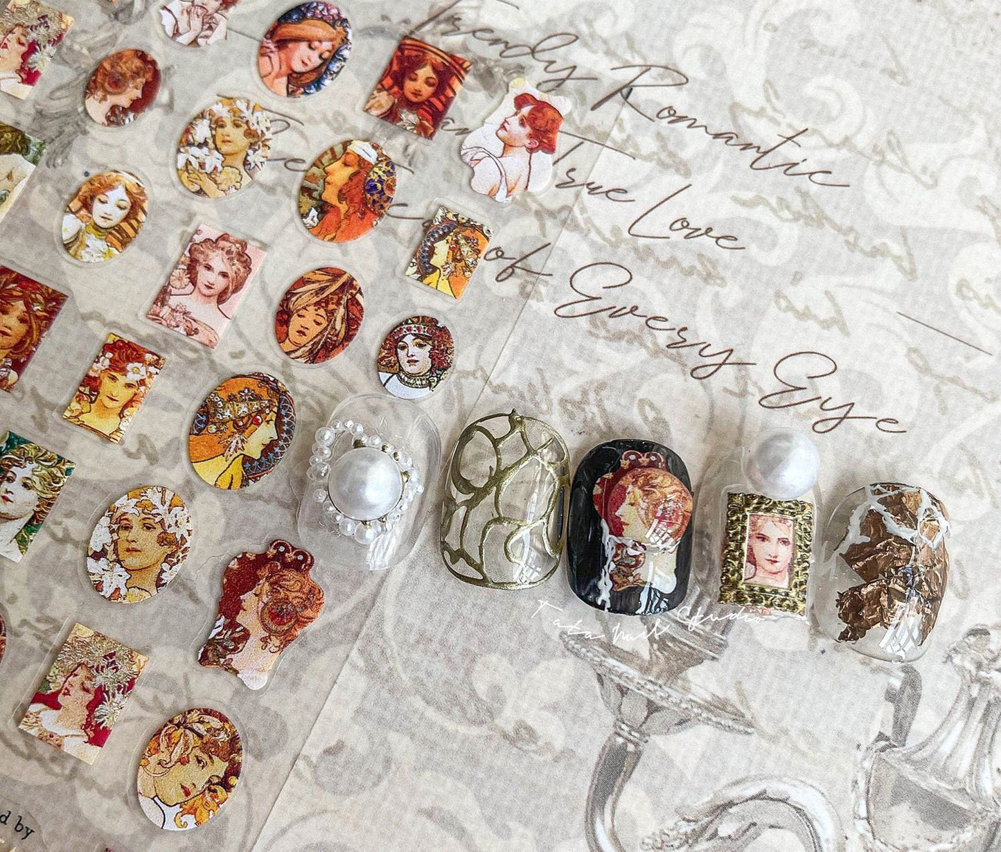 Mucha & Cherub Vintage Renaissance Sticker Nail Art