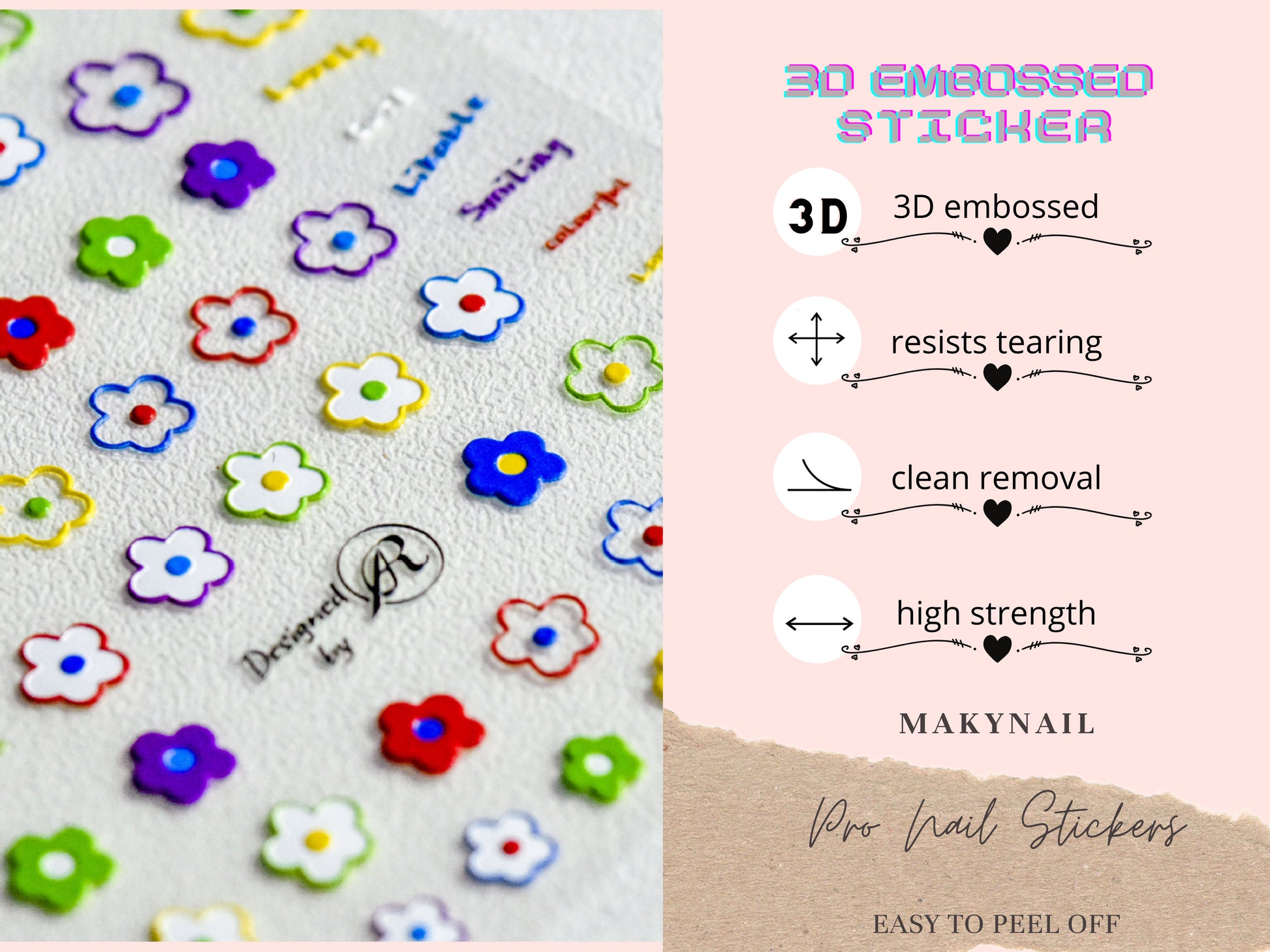 Chibi Fruit Smile Face Nail Art Sticker/ Smiley Happy Rainbow DIY Tips Stickers/ Doodle 3D embossed stickers/ Cute Lovely flower nail art