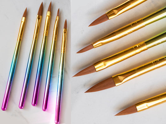 5pcs Acrylic Nail Art Brushes/ Titanium Anodize Crimped Chameleon 3D Nail art Nylon pen  building gel/ Acrylic powder Sculpture brushes