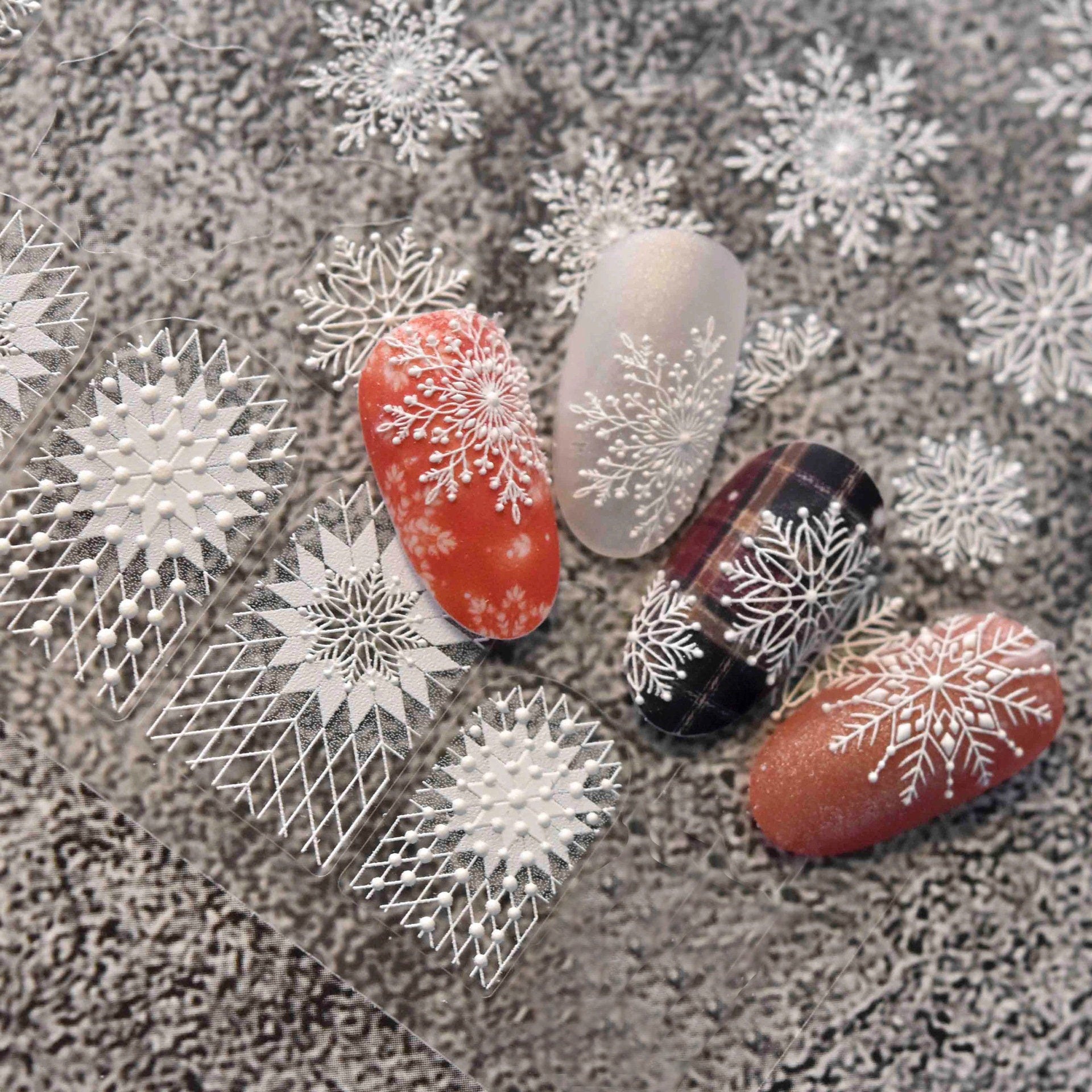 3D Embossed White Nail Stickers/ Snow Flake Nails/ Wedding Bride Laces Nail Art Floral Peel off stencils/ Butterfly Retro Renaissance