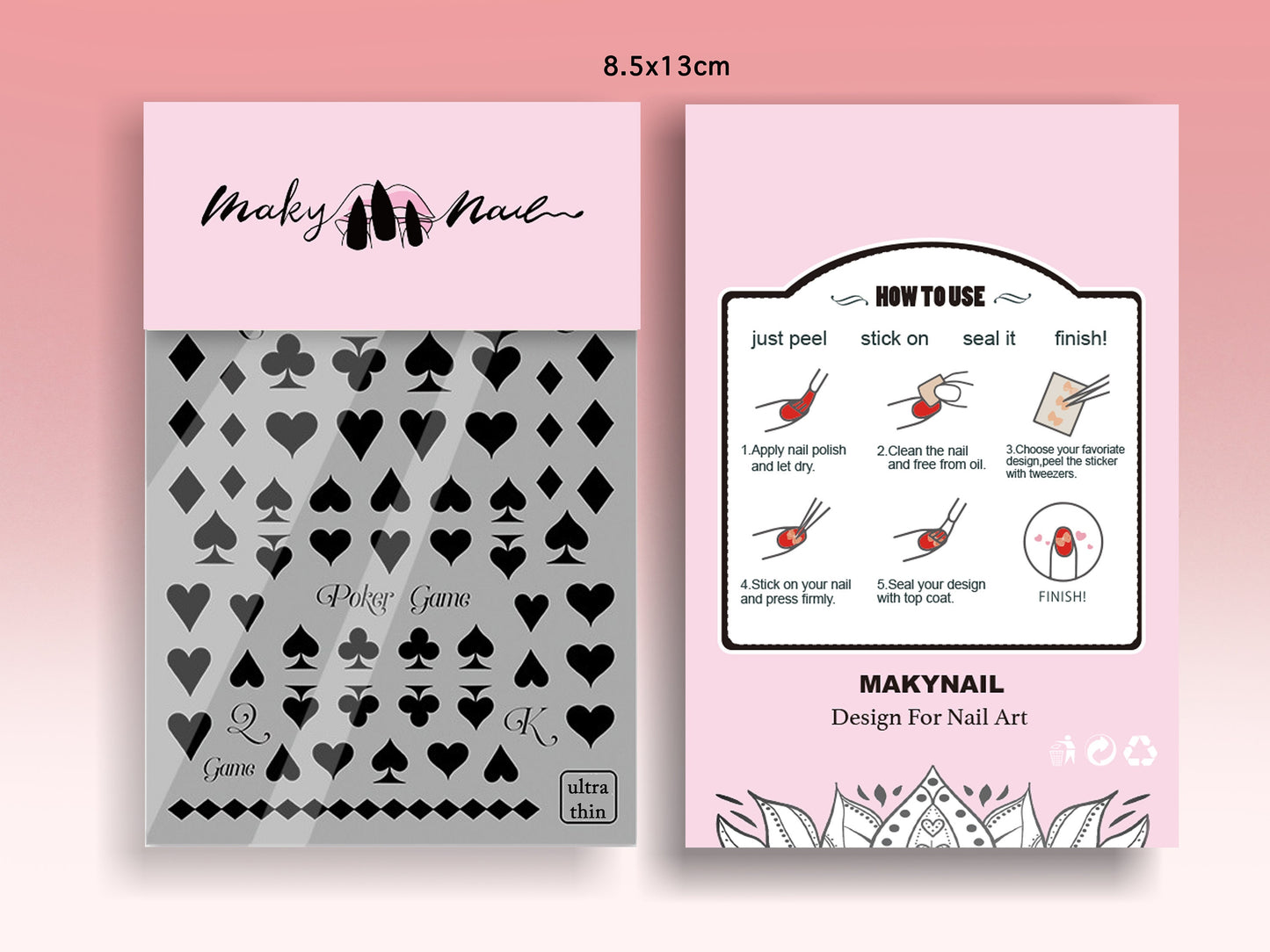 Poker Cards Nail sticker/ Club, Diamond, Heart, Spade Red Black Nail art stickers/ Alice Adventures in Wonderland DIY Tips Stickers