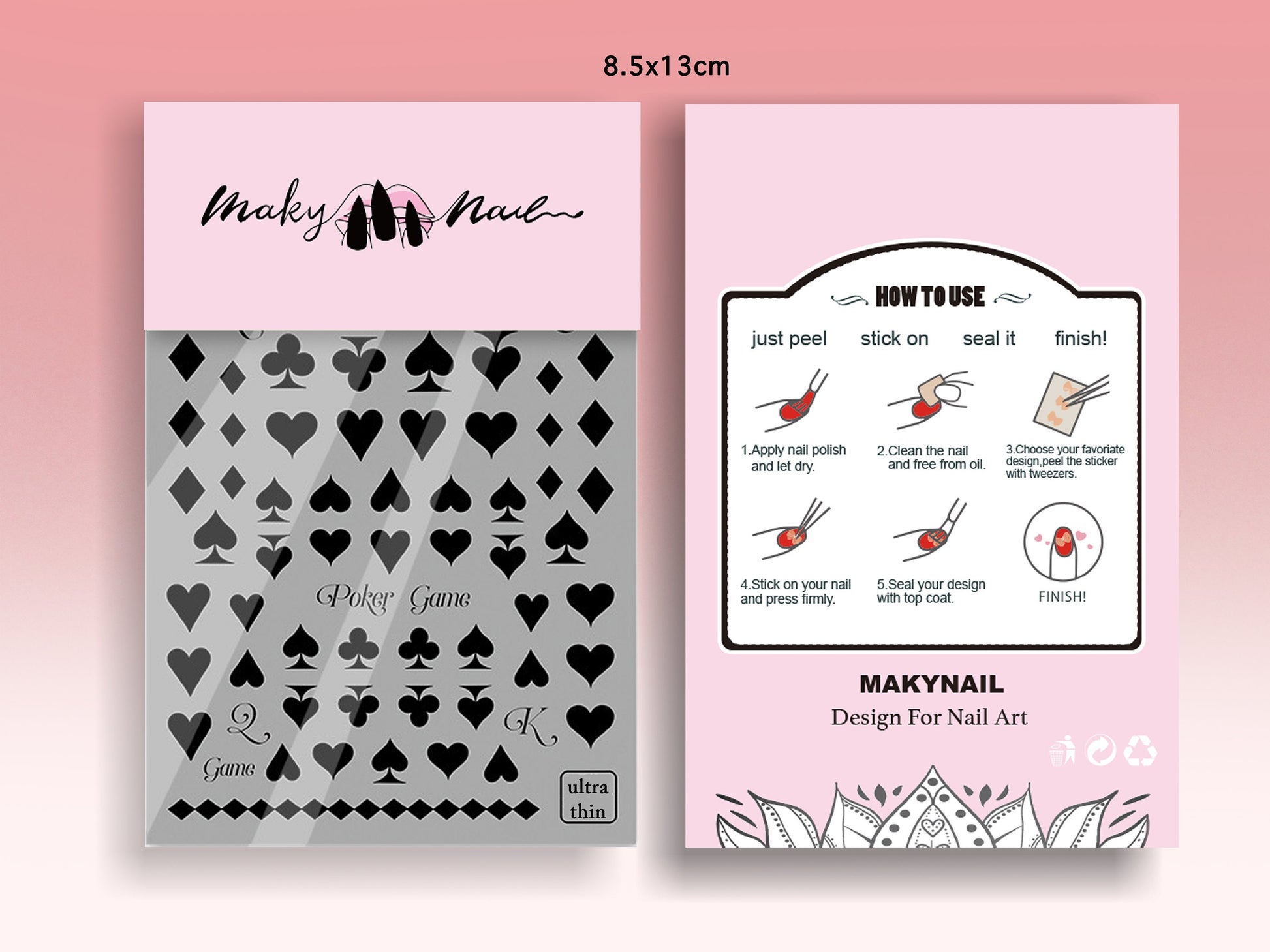 Poker Cards Nail sticker/ Club, Diamond, Heart, Spade Red Black Nail art stickers/ Alice Adventures in Wonderland DIY Tips Stickers