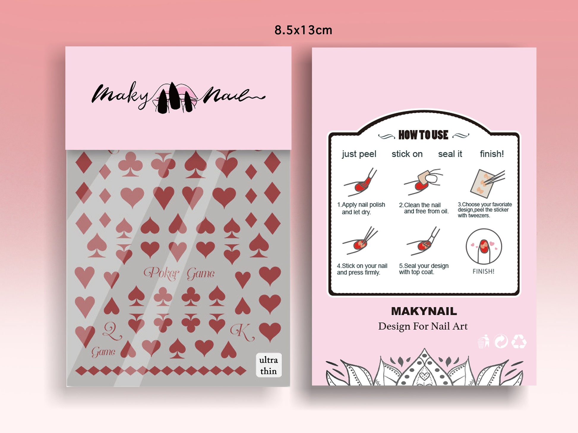 Poker Cards Nail sticker/ Club, Diamond, Heart, Spade Red Black Nail art stickers/ Alice Adventures in Wonderland DIY Tips Stickers