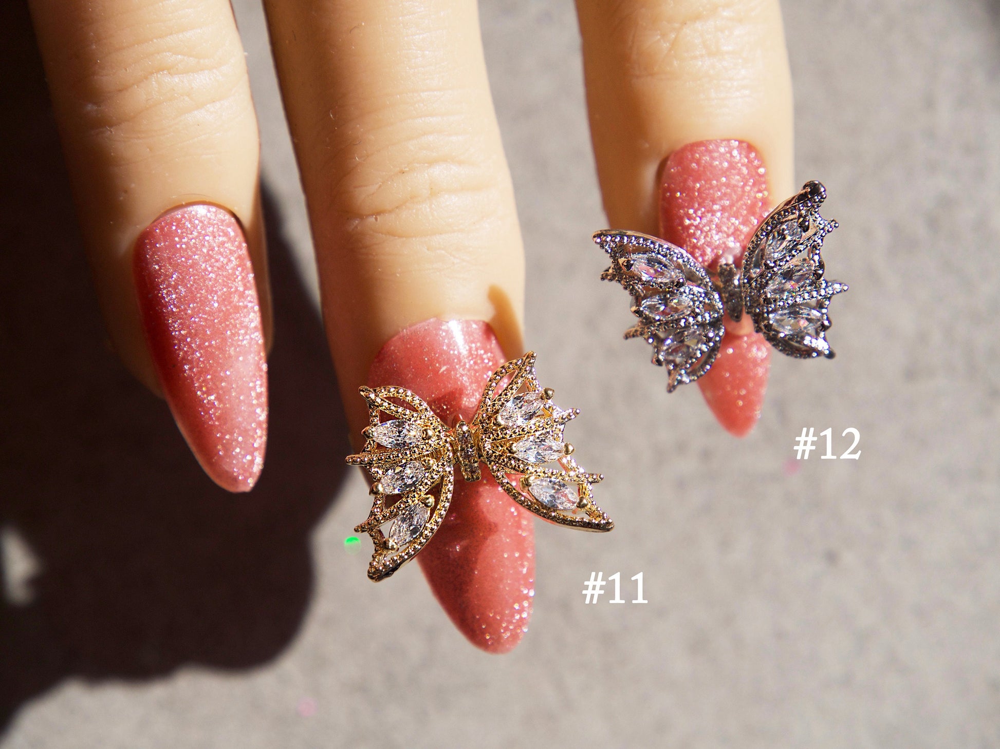 Ethereal Butterfly 3D Zircon Crystal Nail Ornament Decal 14k Gold Waving Wings Instagram Influencer Nail Jewelry Fairy Tale Nail Art