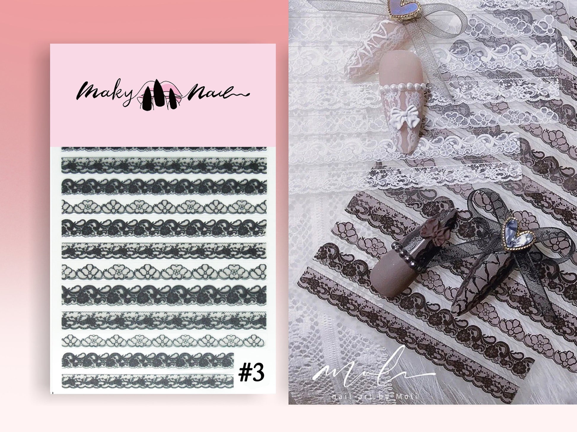 Wedding Bride Lace Nail Sticker Black White Ultra thin laces Peel off stencils