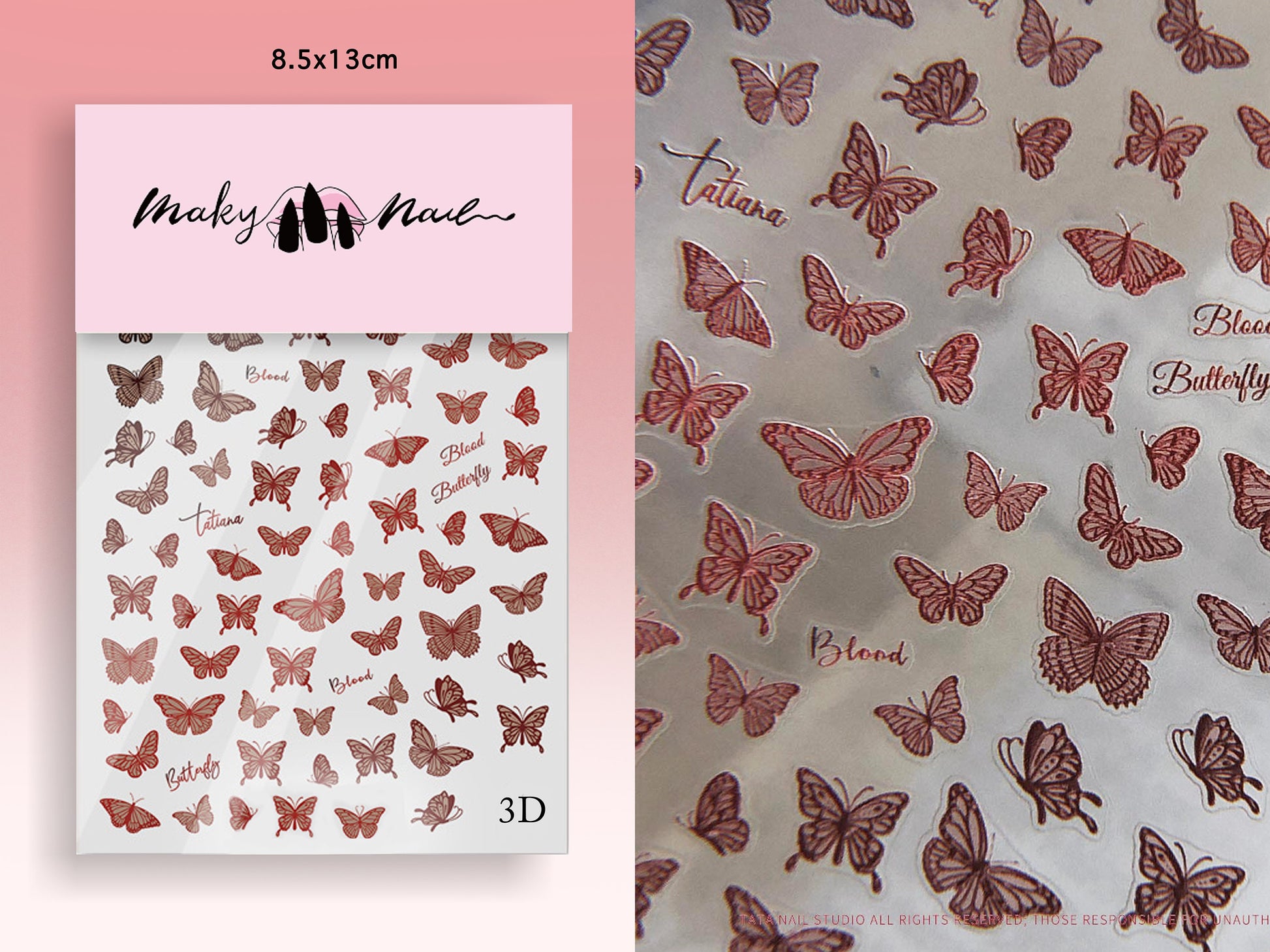 Bloody Rose Sticker Nail Art/ Black Wings Blood Butterfly 3D Decorative Peel Off Decals for Nails/Dark Punk Gothic Nails Stickers