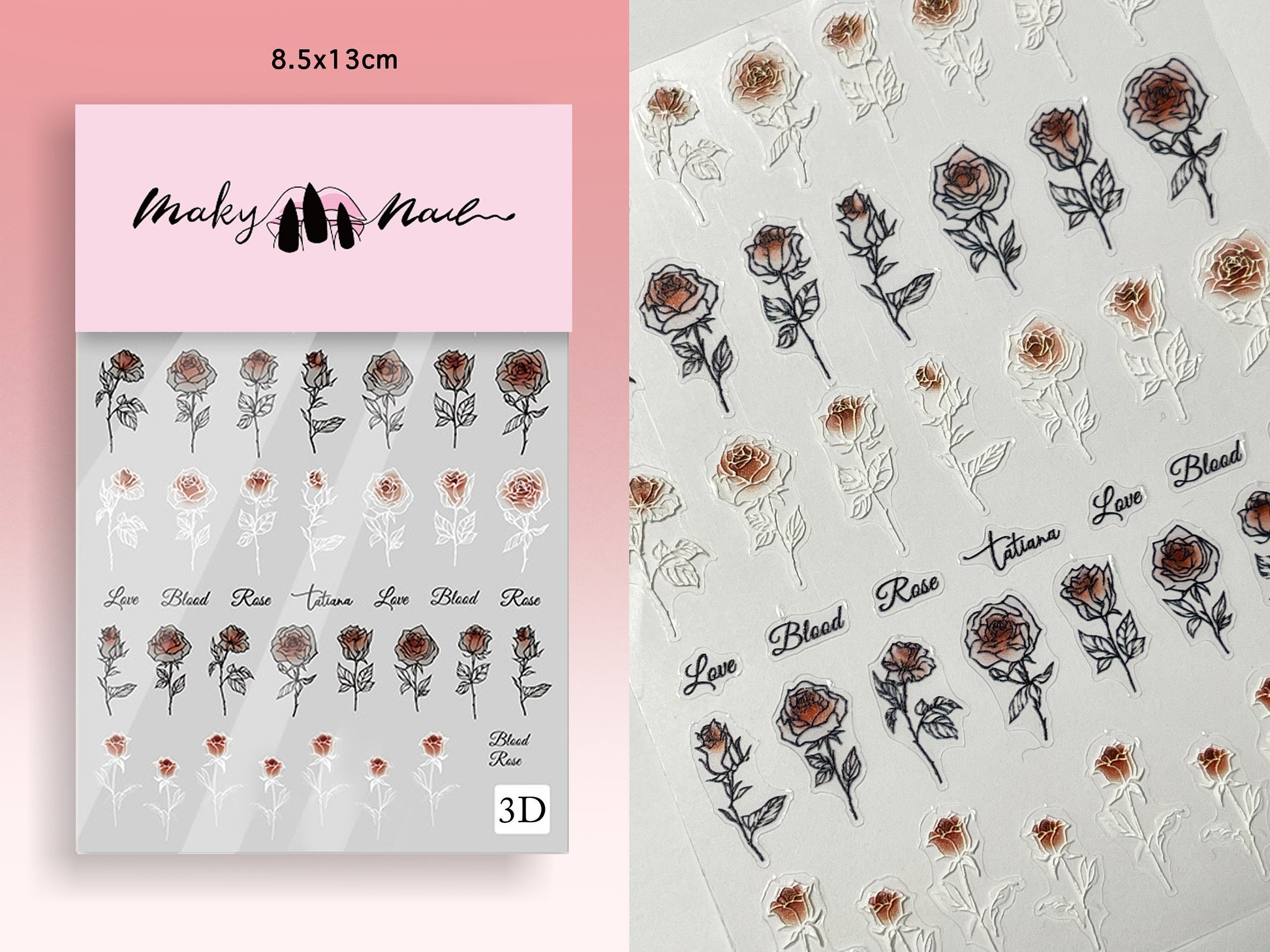 Bloody Rose Sticker Nail Art/ Black Wings Blood Butterfly 3D Decorative Peel Off Decals for Nails/Dark Punk Gothic Nails Stickers