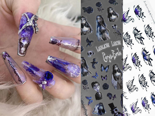 Butterfly Wings Corpse Bride Ultra Thin Nail Sticker Decorative Peel Off Decals for Nails/Halloween Dark Punk Gothic Nails Stickers