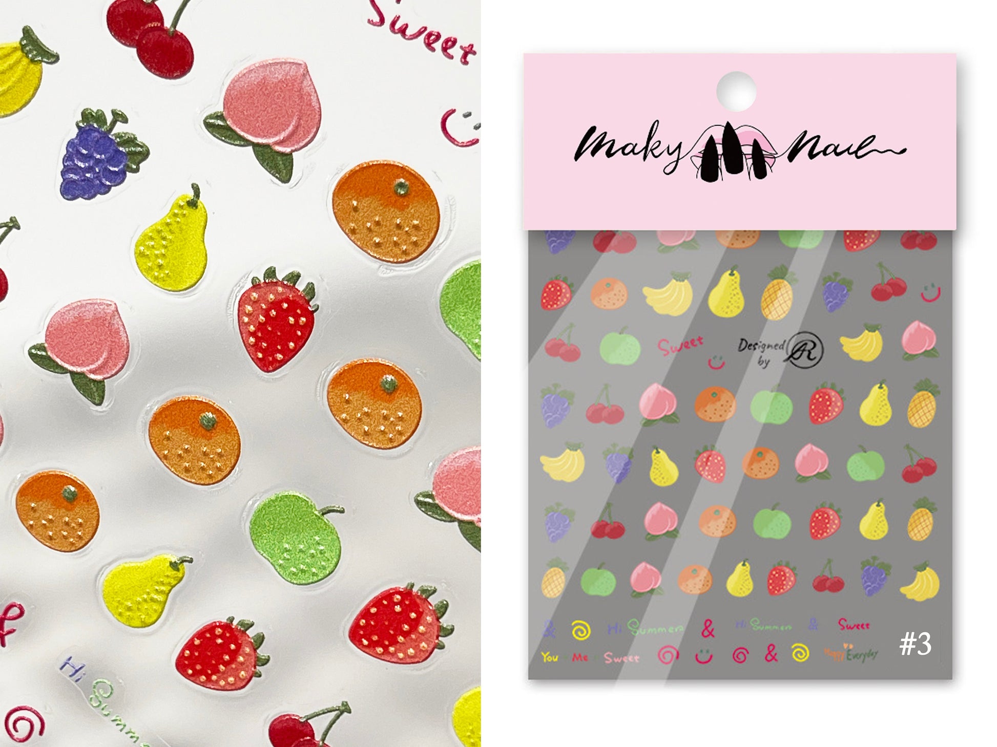 Chibi Fruit Smile Face Nail Art Sticker/ Smiley Happy Rainbow DIY Tips Stickers/ Doodle 3D embossed stickers/ Cute Lovely flower nail art