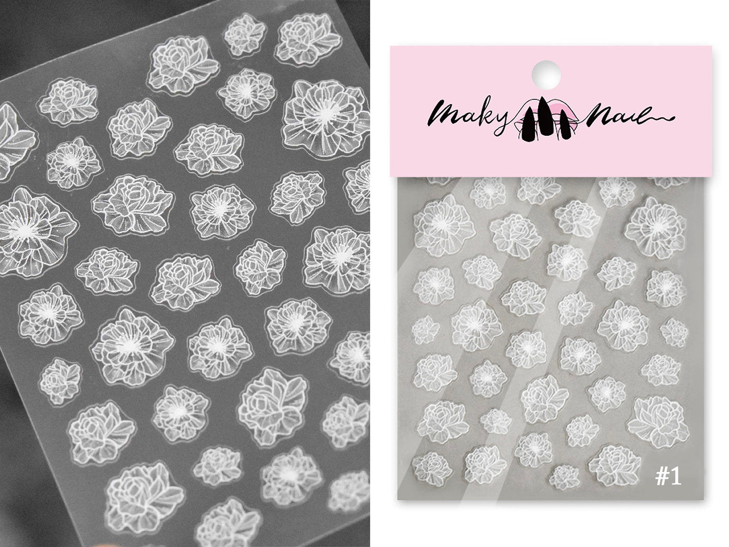 Transparent Lace Flower Nail Stickers/ Wedding Bride Laces Nail Art Floral Ultra thin Peel off stencils/Daisy Peony Hydrangea Nails
