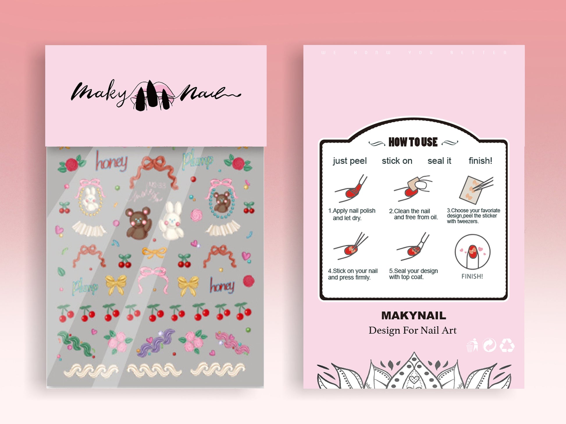 Cute Animals nail sticker/Pro 3D Embossed Bunny Bear Panda Kids Stickers Self Adhesive Decals/ Ultra thin Lovely Zoo Safe peel off sticker