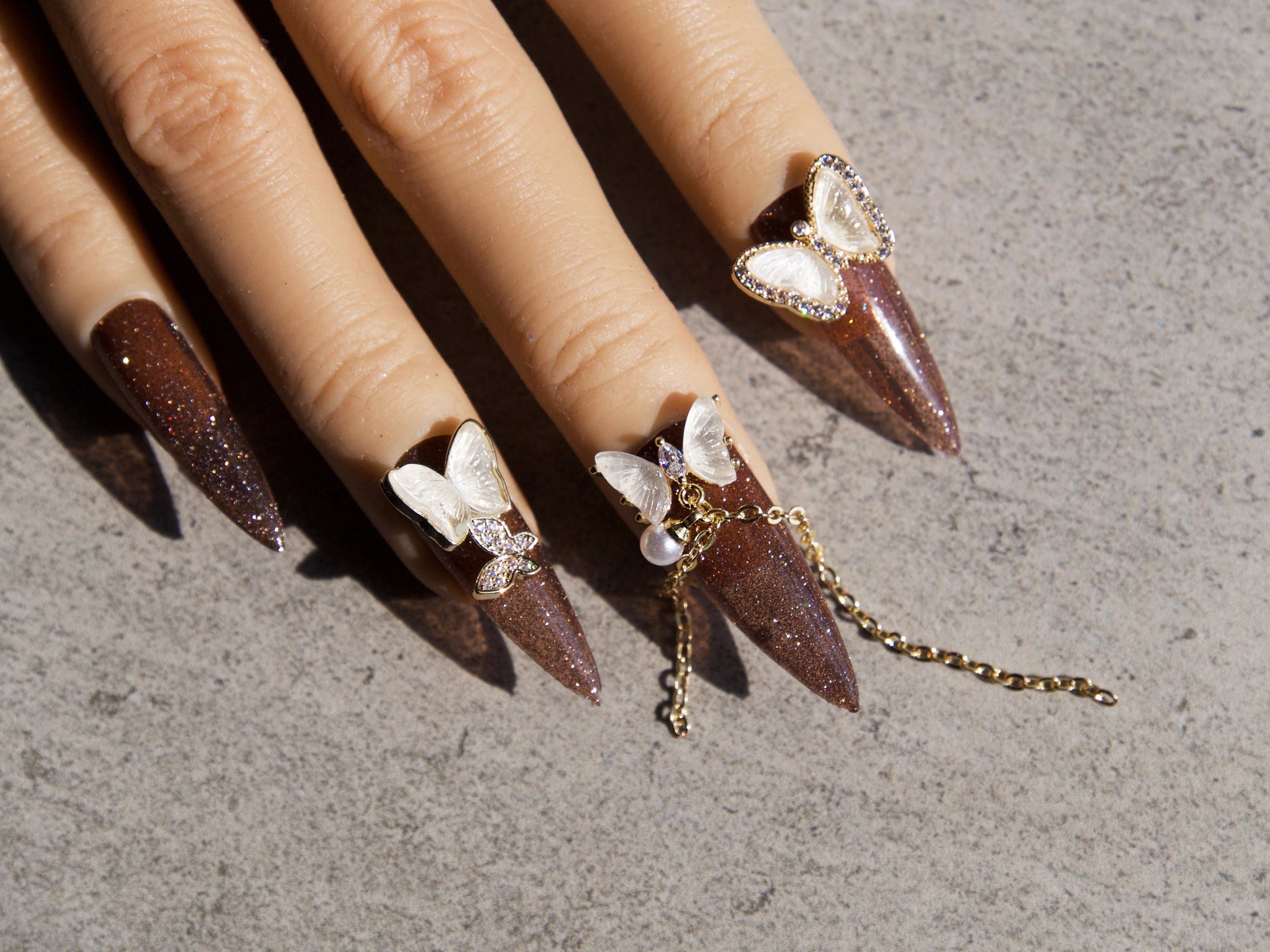Butterfly Gold Zircon Nail Dangle 