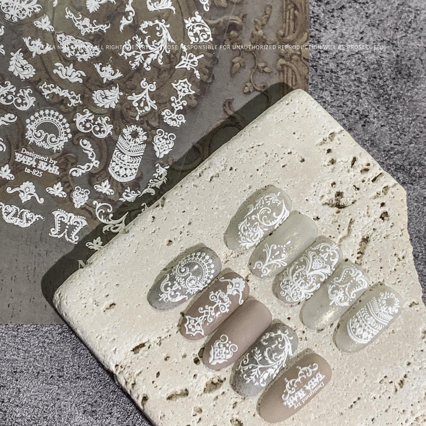 3D Embossed White Nail Stickers/ Snow Flake Nails/ Wedding Bride Laces Nail Art Floral Peel off stencils/ Butterfly Retro Renaissance