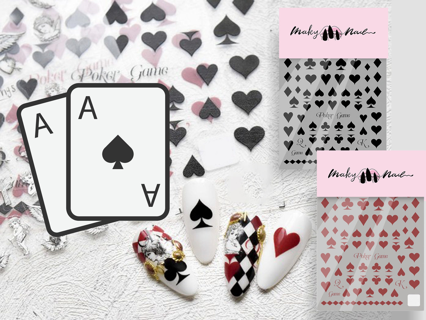 Poker Cards Nail sticker/ Club, Diamond, Heart, Spade Red Black Nail art stickers/ Alice Adventures in Wonderland DIY Tips Stickers