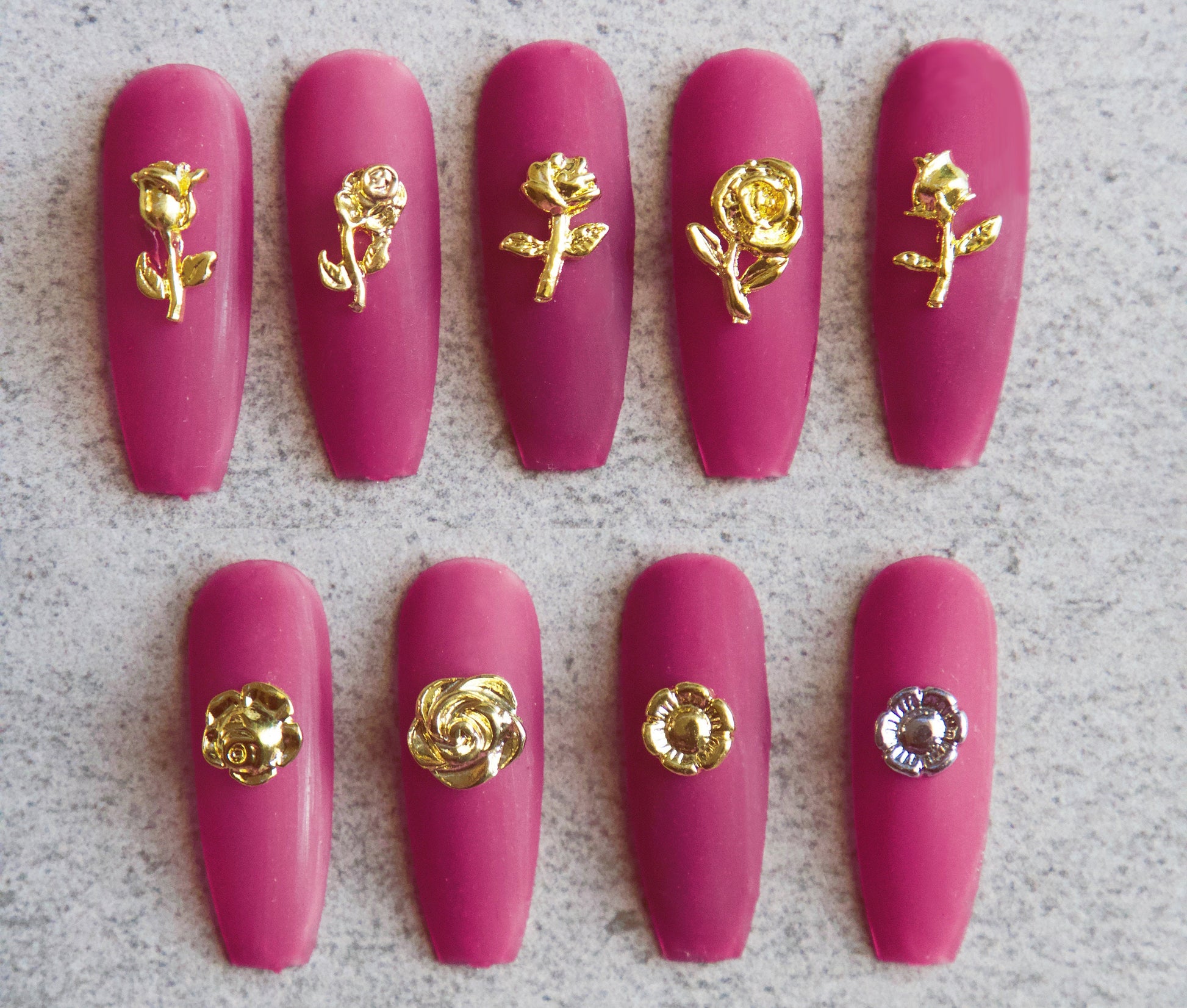 5 pcs Rose flower Metallic studs/ 3D Gold Rose Floral nail design art nail