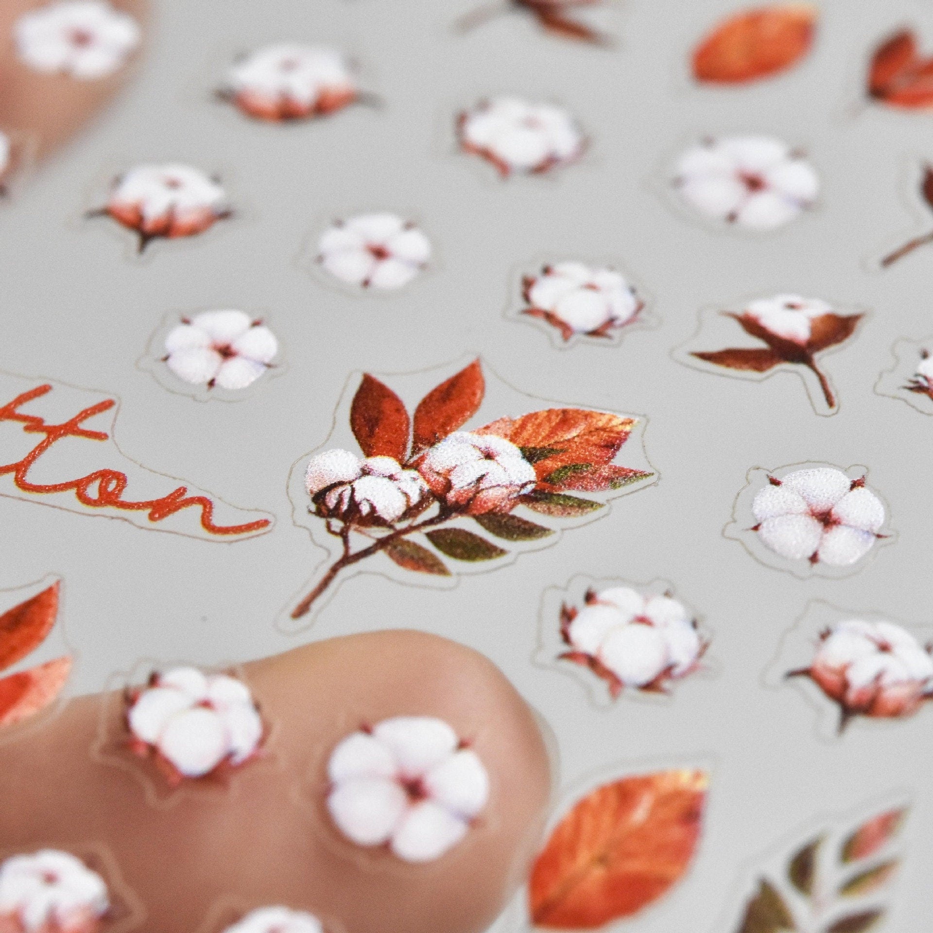 Festive Red Nail Stickers/Cotton Flower Nail Art Floral Ultra thin Peel off stencils/ Plaid Grids nails