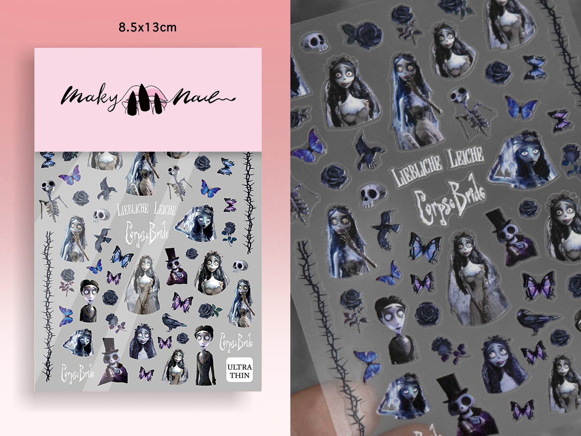 Butterfly Wings Corpse Bride Ultra Thin Nail Sticker Decorative Peel Off Decals for Nails/Halloween Dark Punk Gothic Nails Stickers