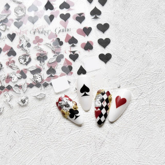 Poker Cards Nail sticker/ Club, Diamond, Heart, Spade Red Black Nail art stickers/ Alice Adventures in Wonderland DIY Tips Stickers