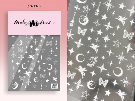 Butterflies floral nail sticker/ Fairy tale Unicorn Star Stickers Self Adhesive Decals/ Nail Art Supplies Nail Decos Peel Off Instagram Nail