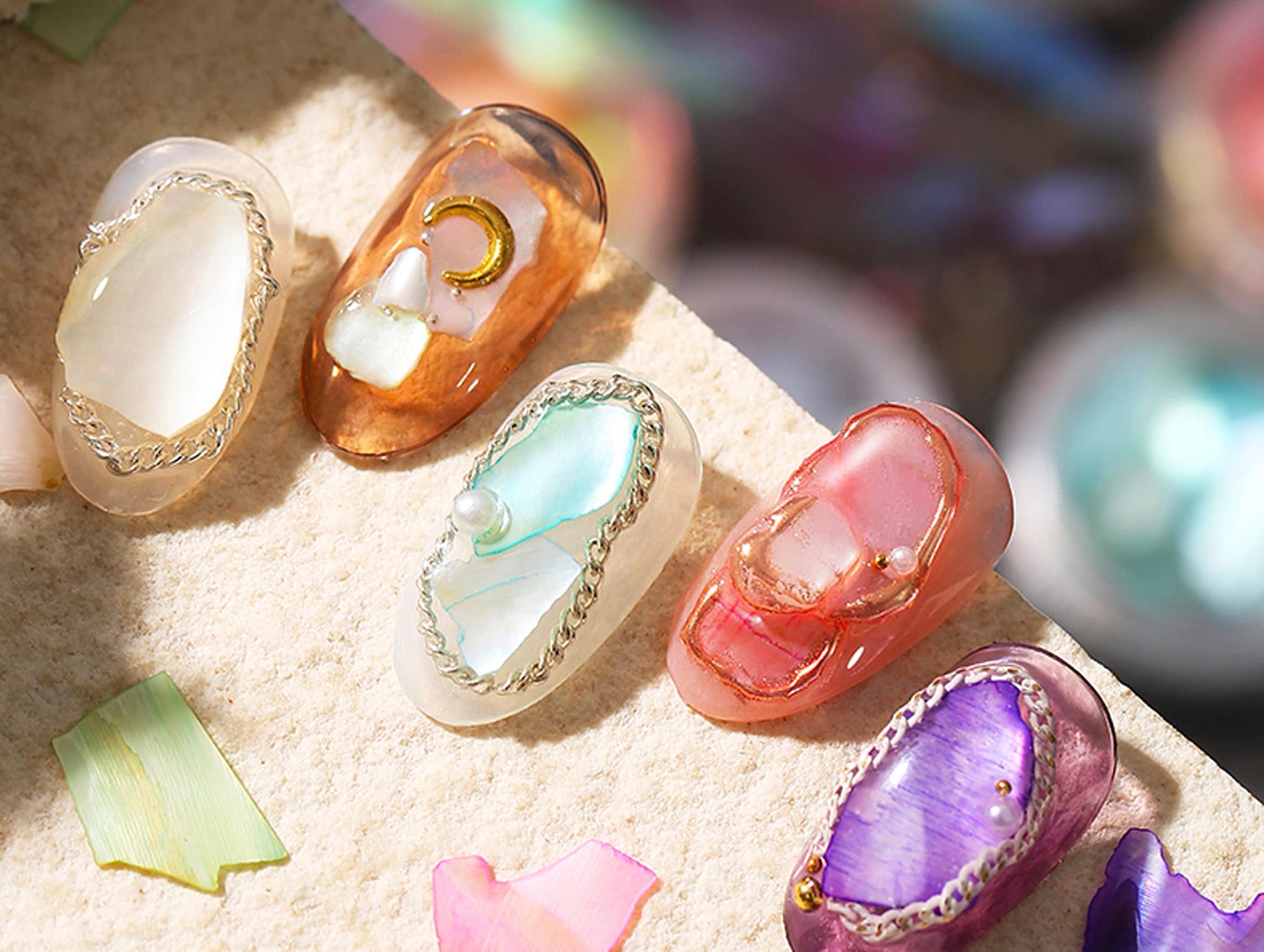 12 cases Sea shell flakes nail decoration/Super thin Pinctada albina Nail flakes DIY nail deco/ Natural shell nail deco