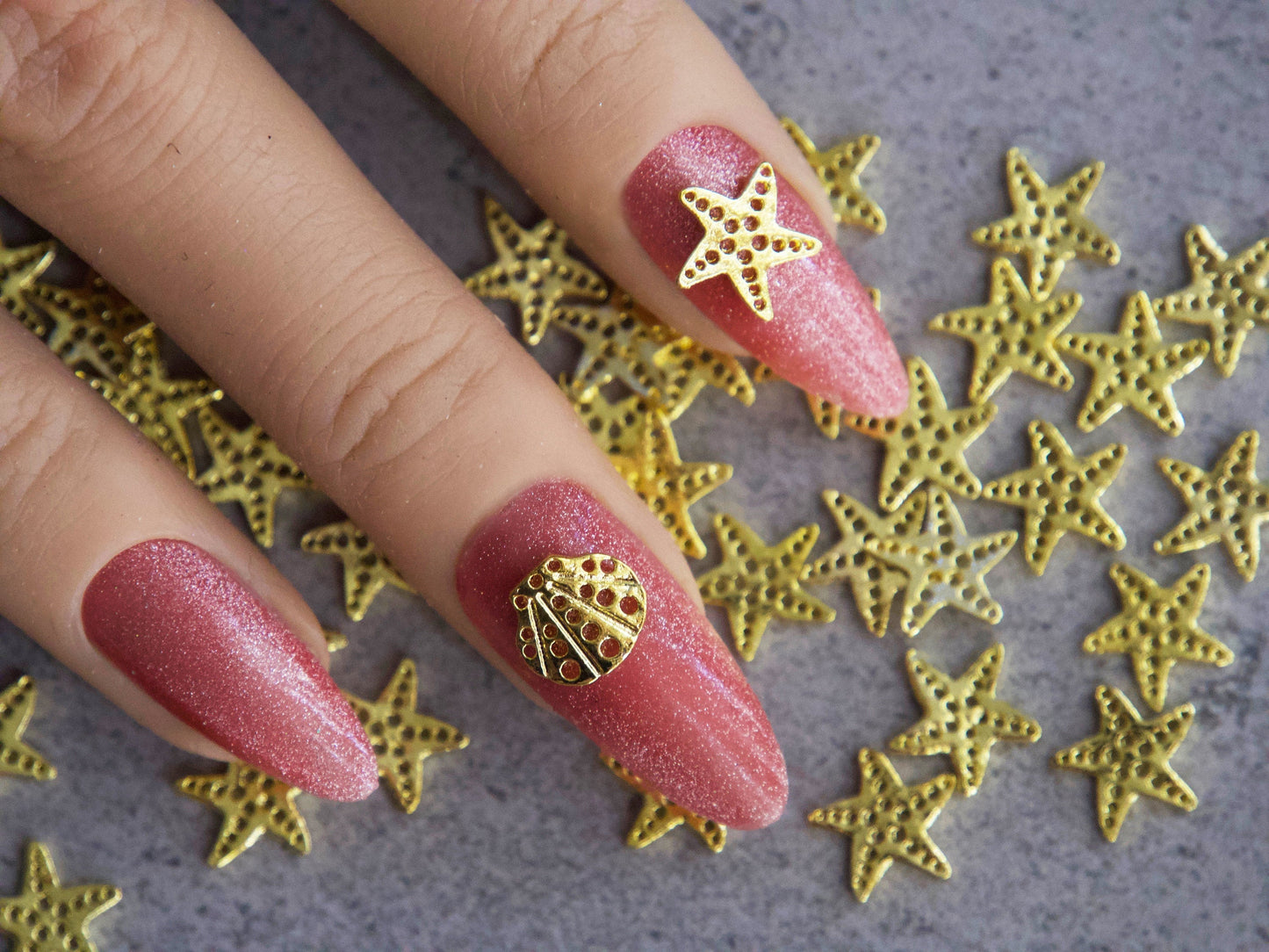 5 pcs 3D Sea Star shell nail decoration/ Beach Metallic Miniature Ocean Nail DIY deco/ Mermaid tail nail charms Marine design nail art