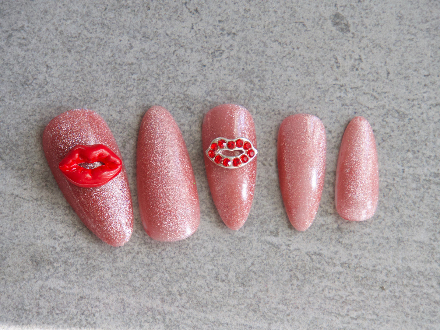 2 pcs Sexy lips red lip Metallic nail studs / Stick Tongue Out Red lips charm nail art