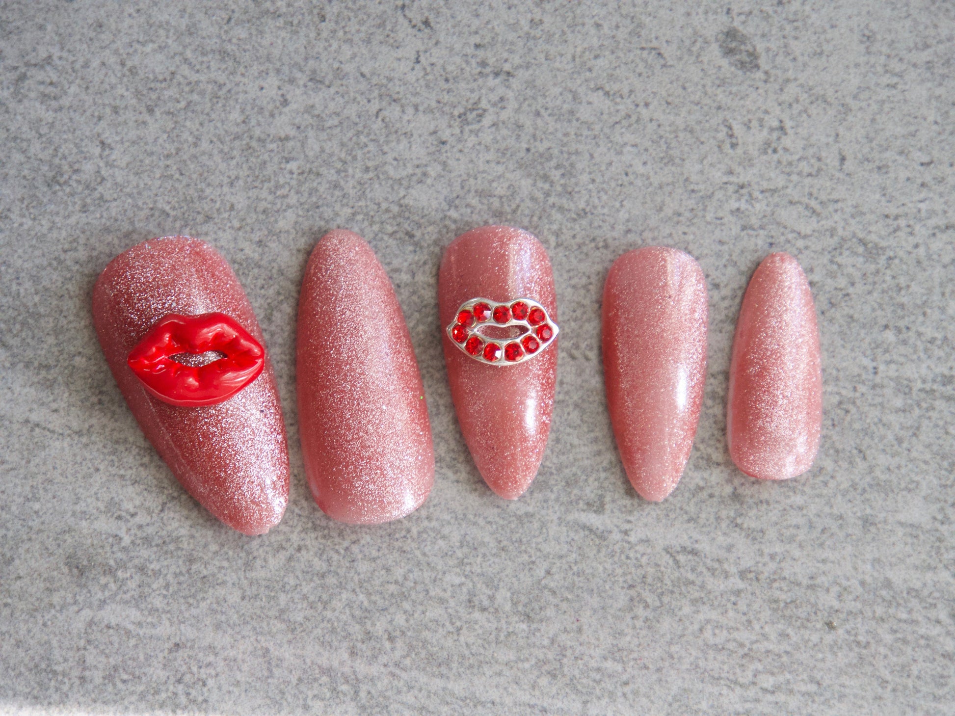 2 pcs Sexy lips red lip Metallic nail studs / Stick Tongue Out Red lips charm nail art