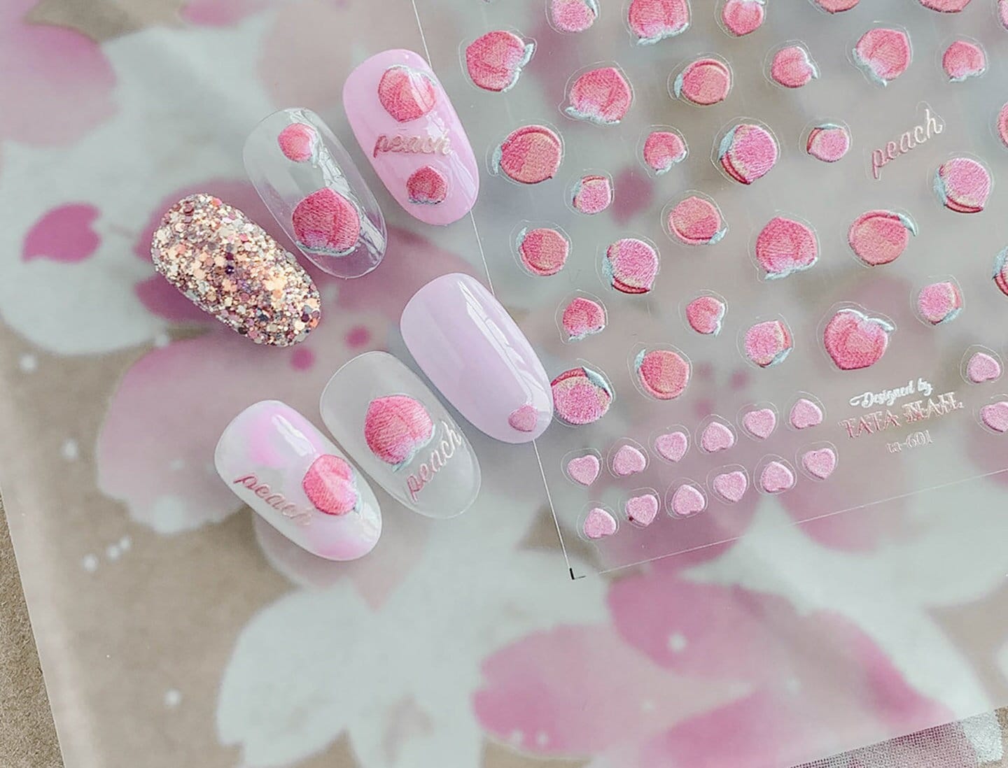 Peach Nail Art Sticker/ Lemon fruits DIY Tips Guides Transfer Stickers/ Cocktail nail transfers Sticker/ Pink UV gel polish manicure stencil
