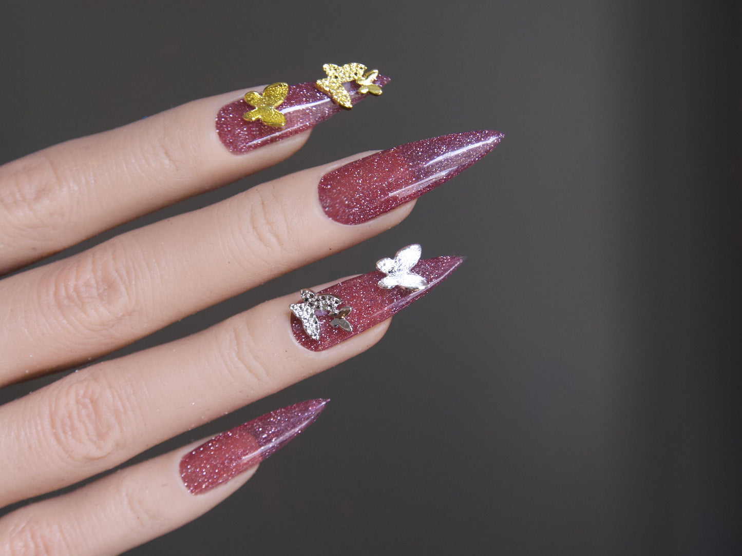 5 pcs 3D Butterfly nail decoration/ silver gold butterfly Nail DIY charm for nail gel mail polish design