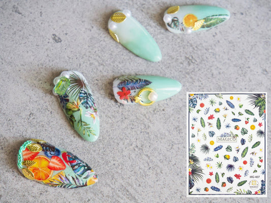 Tropical Nail Art Sticker/ Hawaii Miami DIY Tips Stickers/ Monstera leaf tropical flower sticker/ Palm Tree Jungle leaf sticker