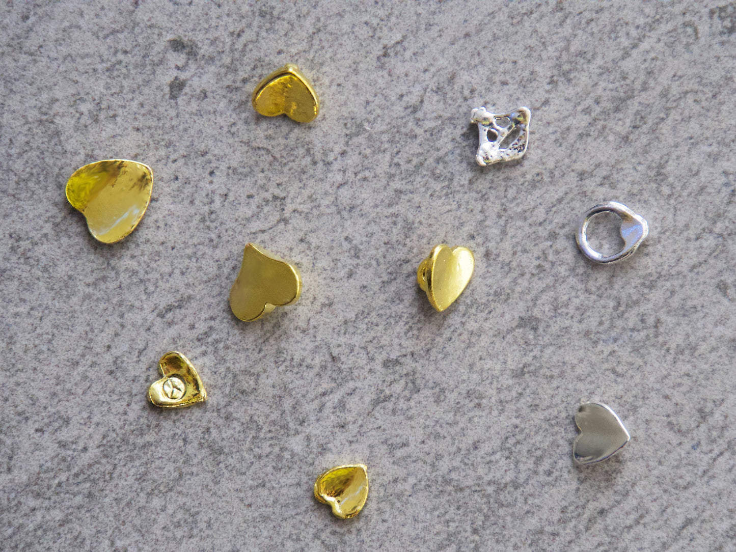 5pcs 3D Punk Gold nail studs / Planet Silver hearts shape golden Ring Circle charm nail art