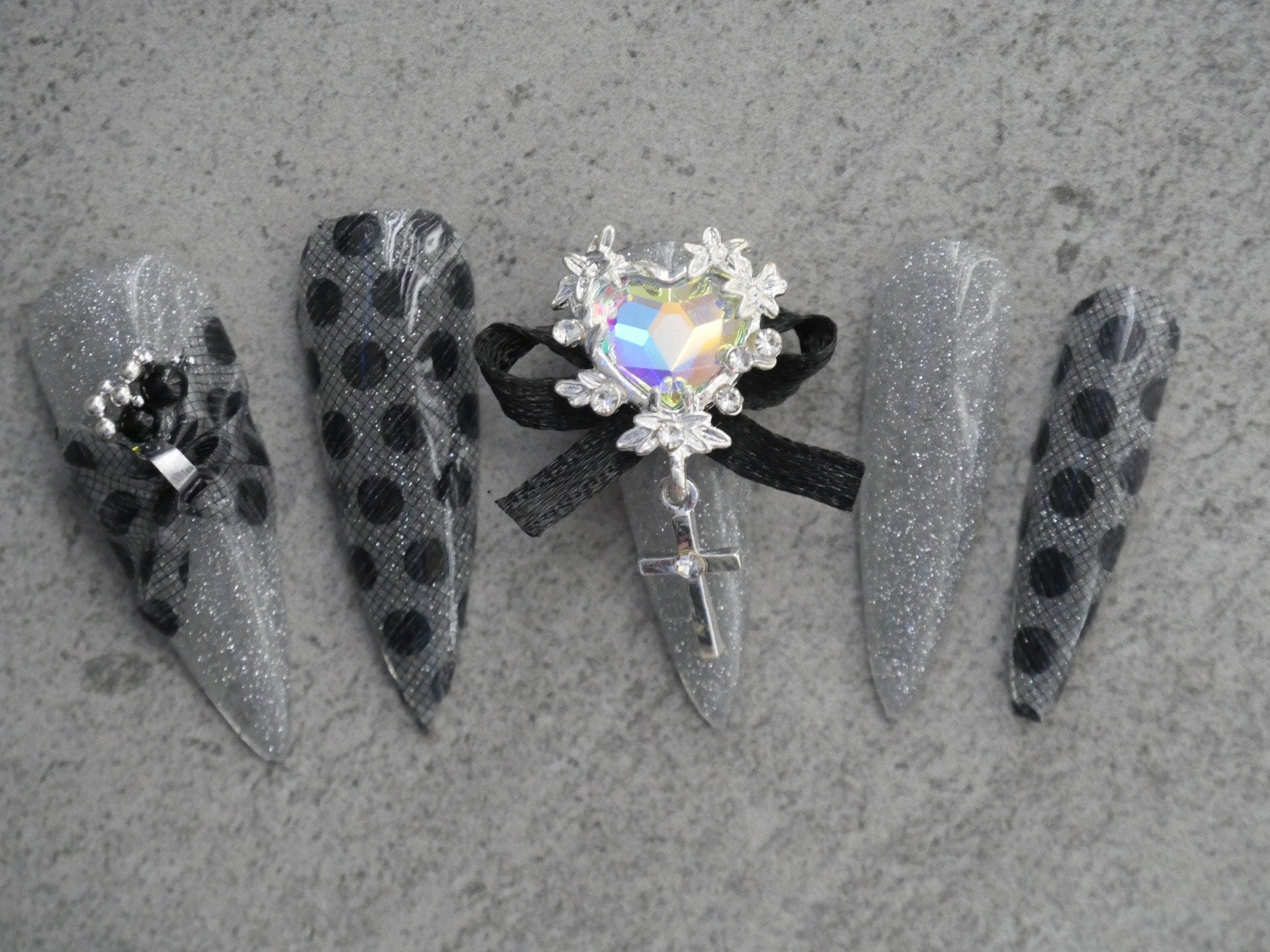 Bowtie Heart Crystal Nail charm/ AB Stone Gold Silver Rococo Victorian Royal nail jewelry 