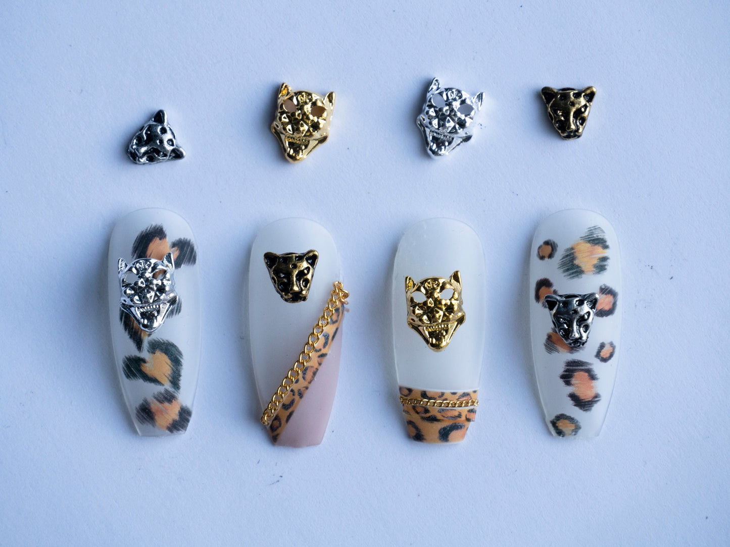 5 pcs 3D leopard nail decoration/ Gold silver panther Nail DIY deco cheetah charm nail design UV gel Nail polish