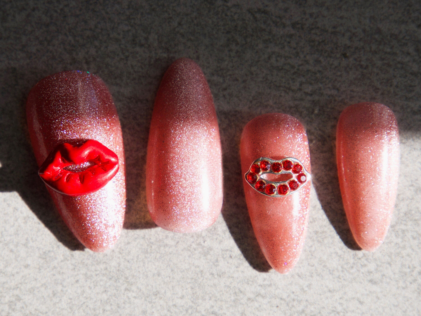 2 pcs Sexy lips red lip Metallic nail studs / Stick Tongue Out Red lips charm nail art