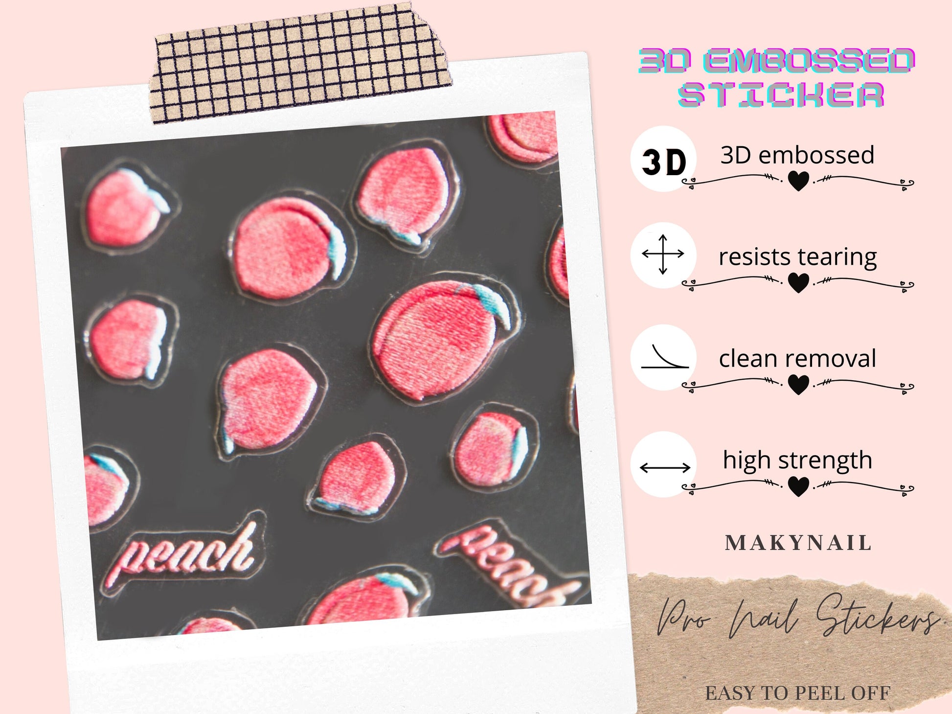 Peach Nail Art Sticker/ Lemon fruits DIY Tips Guides Transfer Stickers/ Cocktail nail transfers Sticker/ Pink UV gel polish manicure stencil