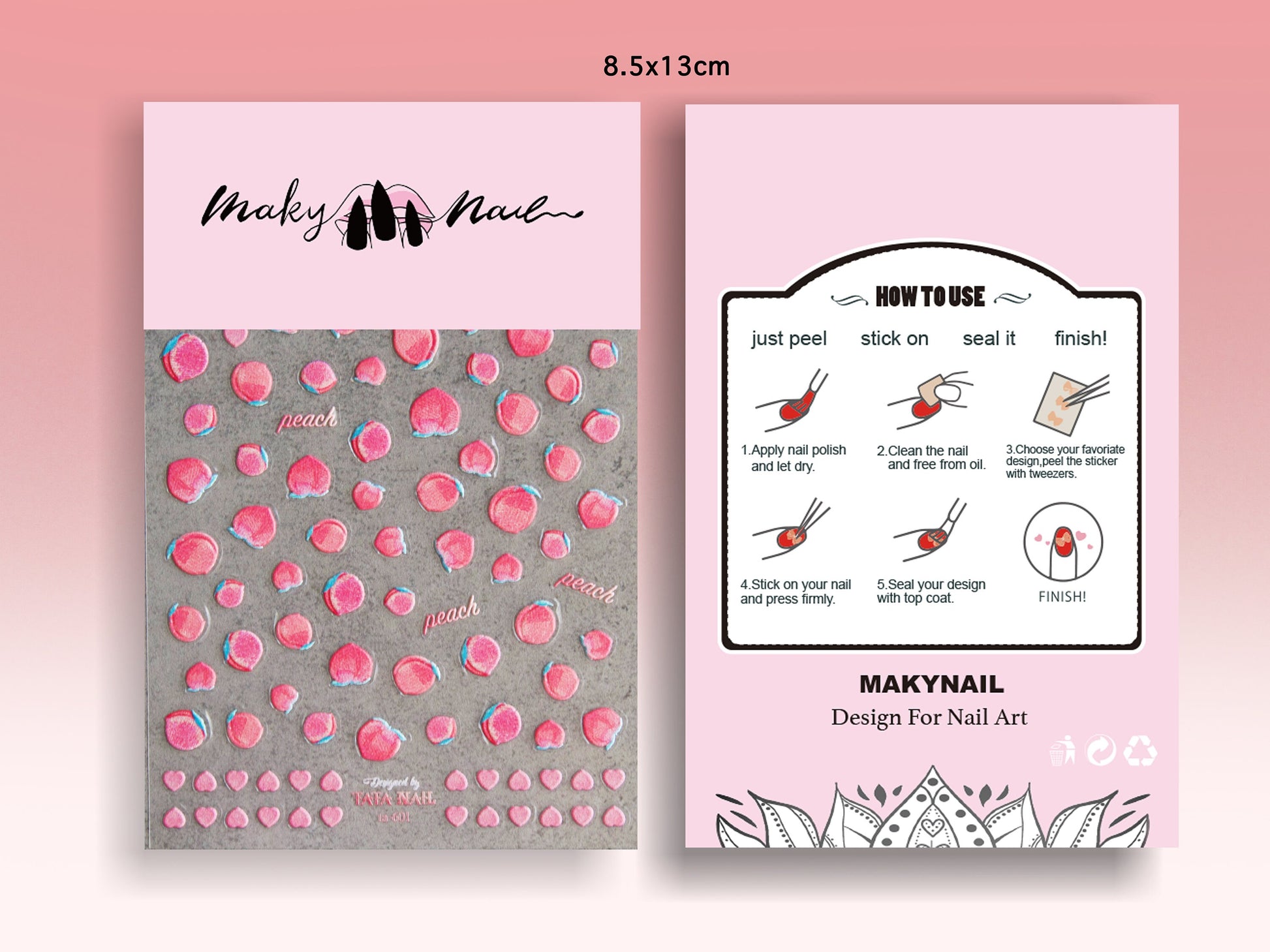 Peach Nail Art Sticker/ Lemon fruits DIY Tips Guides Transfer Stickers/ Cocktail nail transfers Sticker/ Pink UV gel polish manicure stencil