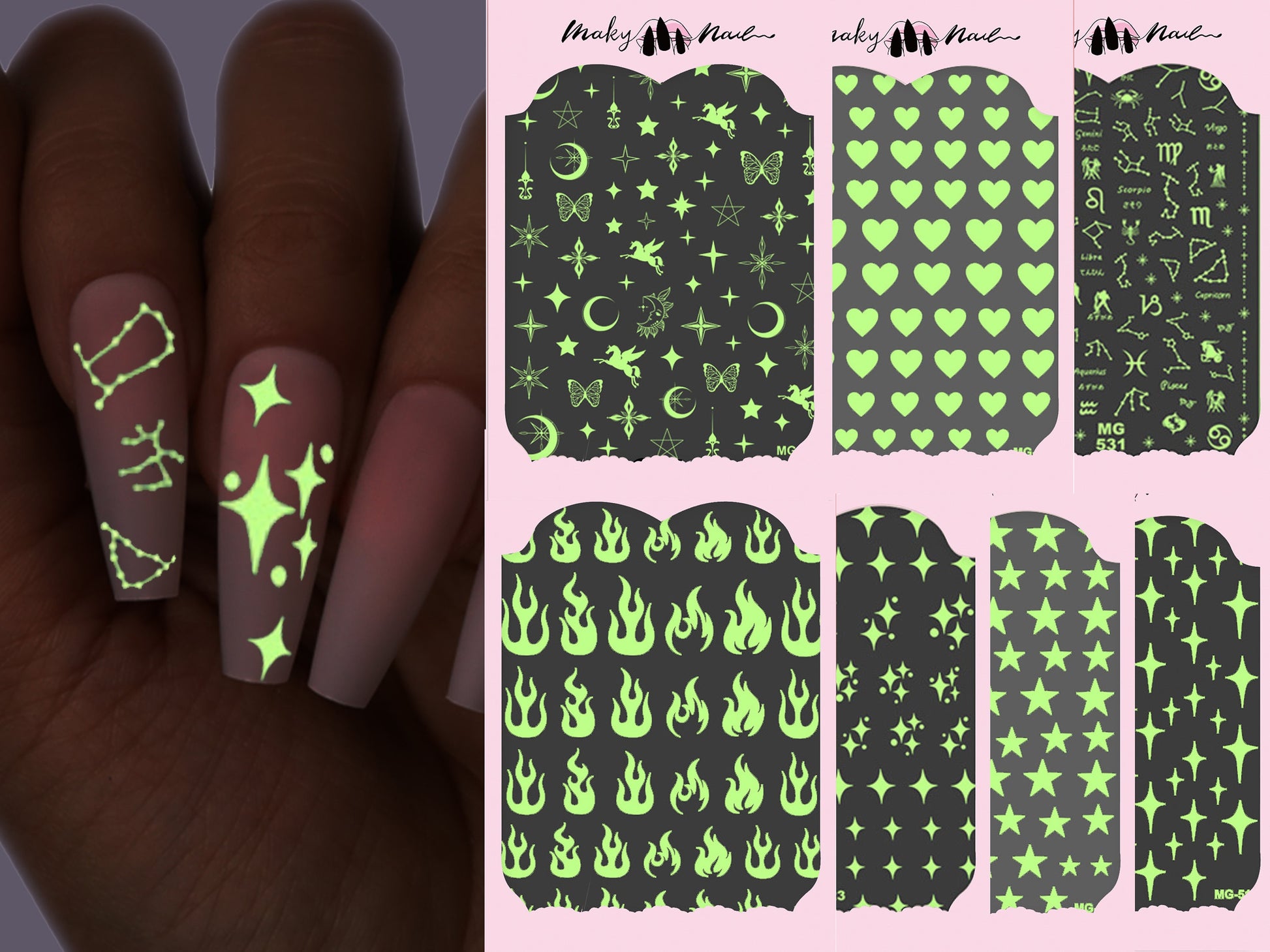 Starry Sky Luminous nail sticker/ Halloween Glow in the dark Night Life 3D Nail Art Self Adhesive Decals/ Peel off star Nails