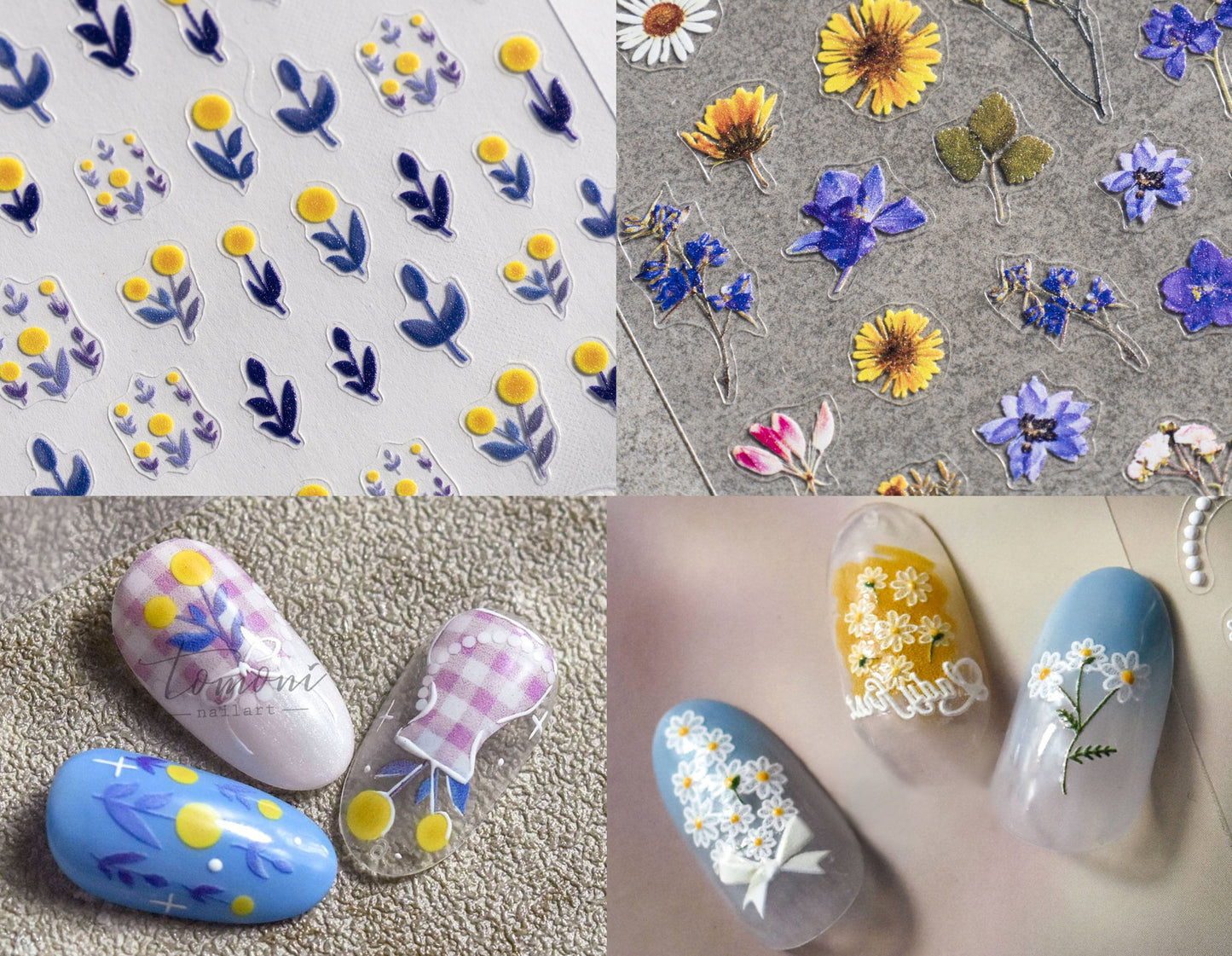 Flower Bouquet Nail Art Sticker/ Lily of the Valley Sunflower DIY Tips Guides Transfer Stickers/ Flower peel off Baby&#39;s-breath Stickers