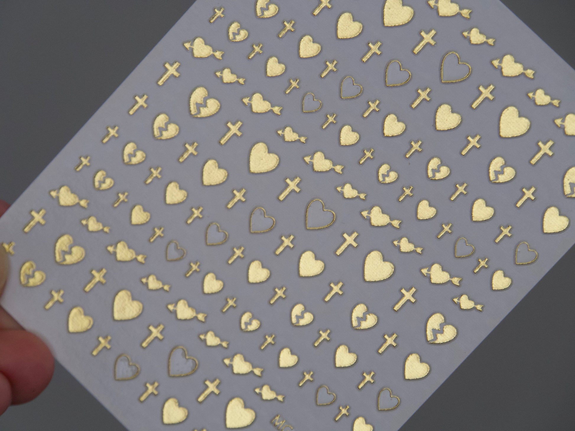 Gold Cross nail sticker/ Heart and Cross Nail Art Stickers Self Adhesive Decals/ gold metallic sweet heart nail art sticker
