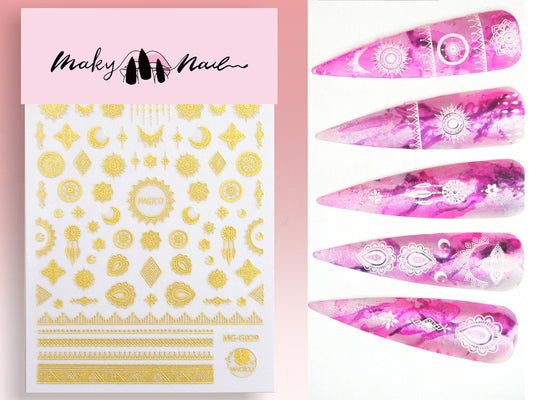 Mandala nail sticker/ Spiritual Starry Boho 3D Nail Art Stickers Self Adhesive Decals/ Geometric Symbol MeditationNail Art