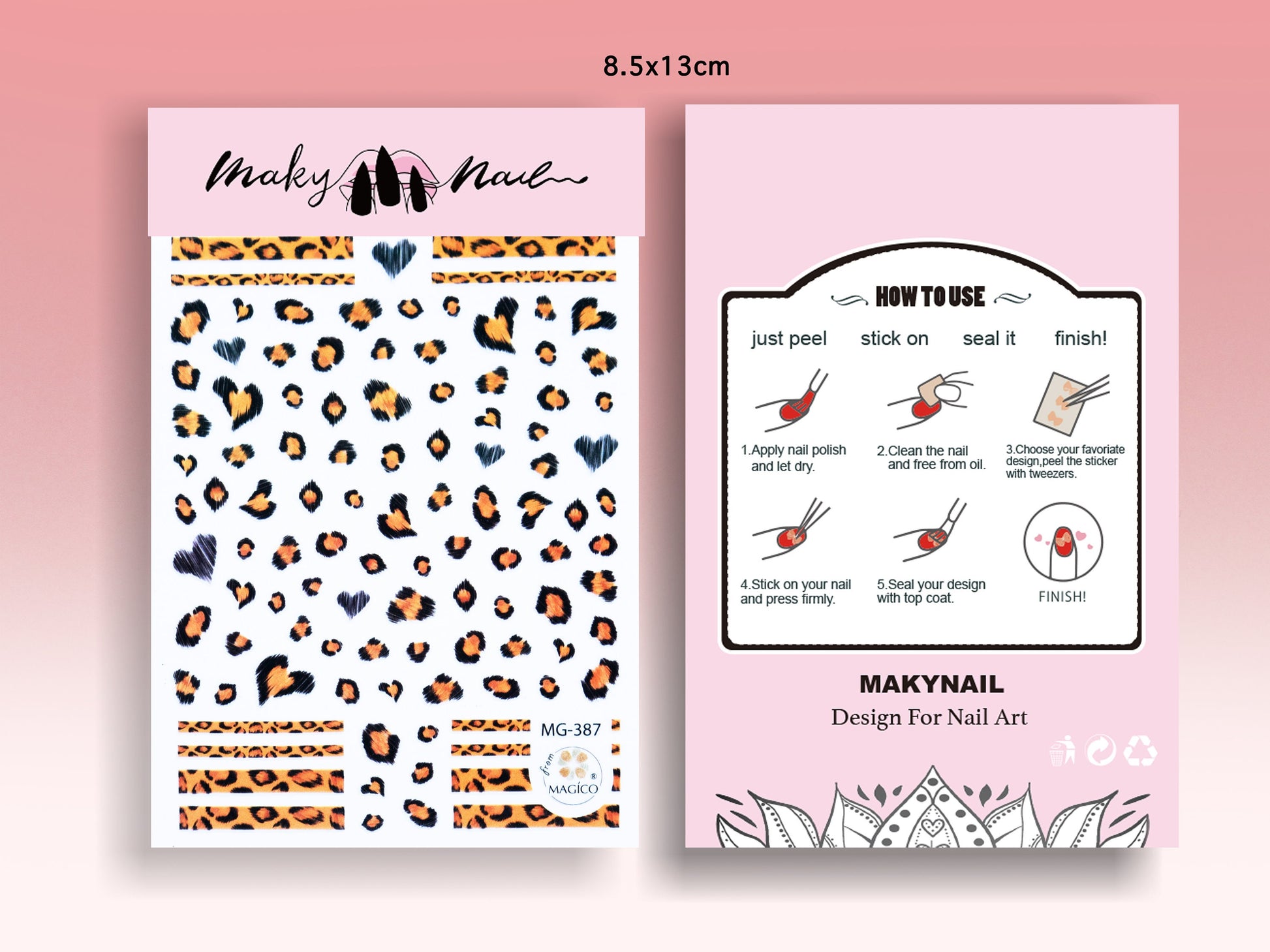 Leopard Print Nail Sticker/ Animal Pattern Self Adhesive Decals/ Brown Heart Cute Peel Off Nail Deco