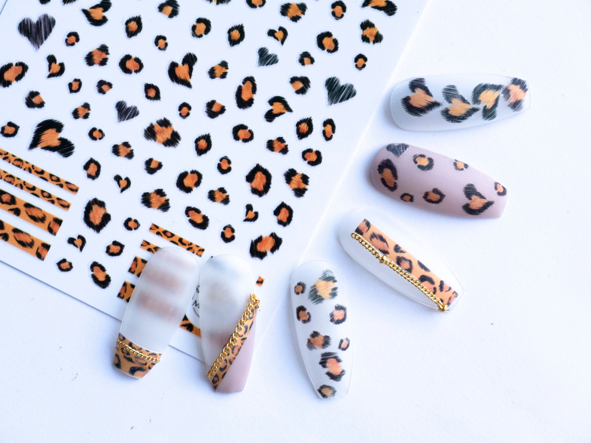 Leopard Print Nail Sticker/ Animal Pattern Self Adhesive Decals/ Brown Heart Cute Peel Off Nail Deco