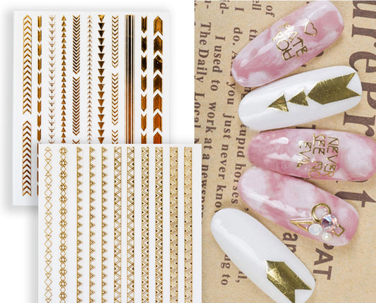 Gold Boho Stripe Arrow Theme nail sticker/ 1 Sheet 3D Nail Art Stickers Self Adhesive Decals/ nail art sticker / triangle Nail Appliques
