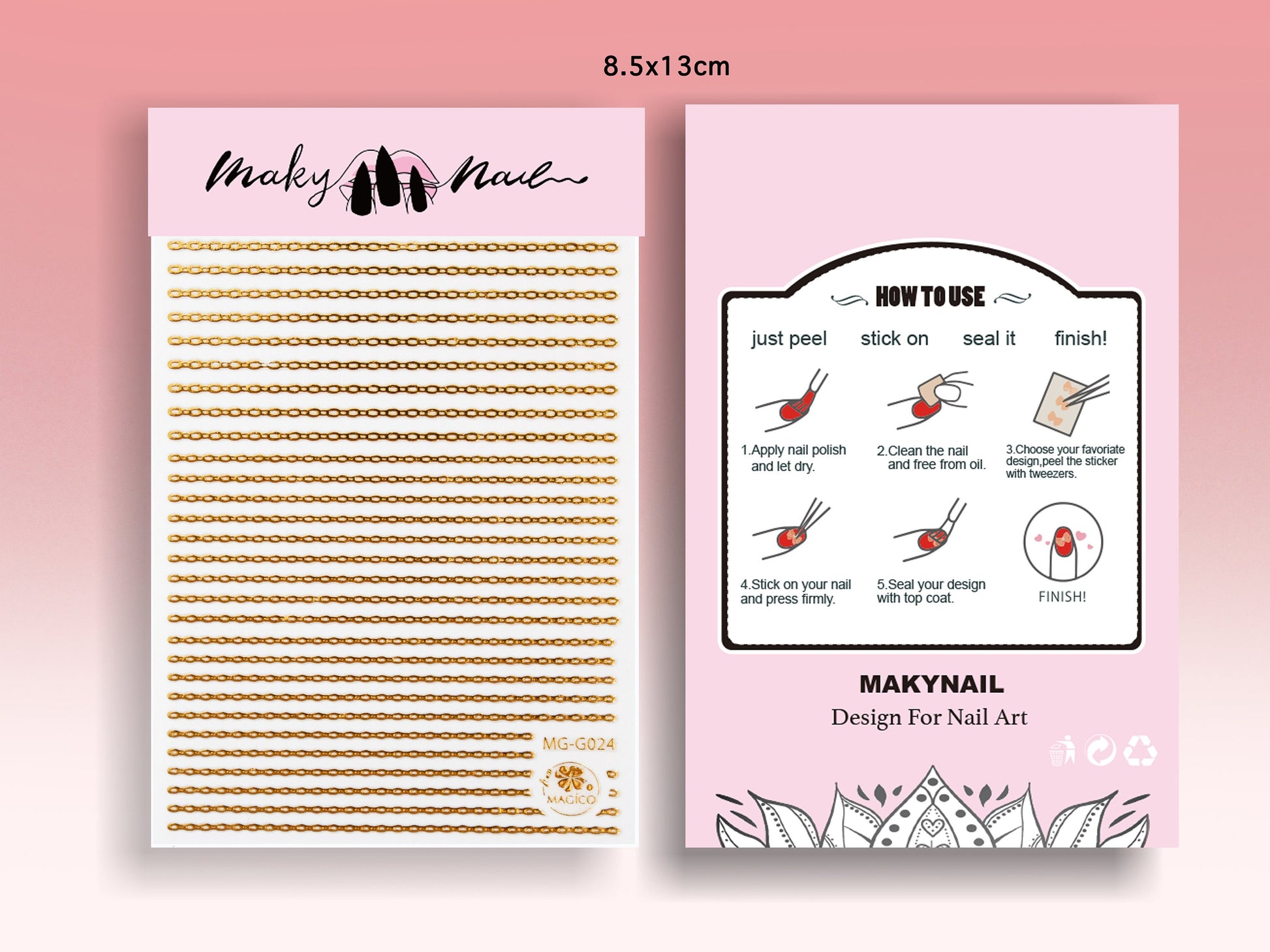 Gold chain nail sticker/ Nail Art Stickers Self Adhesive Decals/ golden metallic peel off link chain sticker