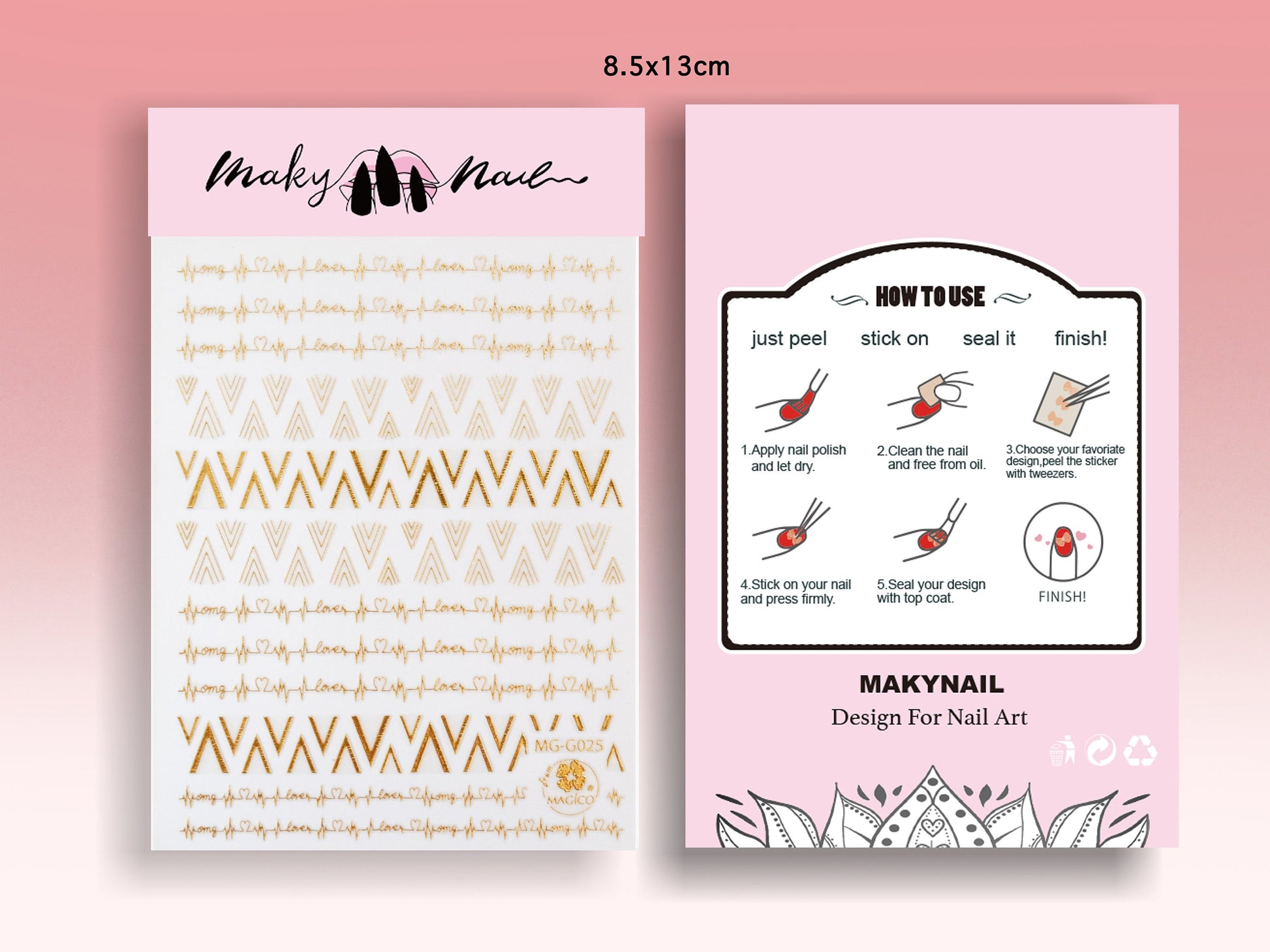 Geometry nail sticker/ Golden wave stripe Self Adhesive Decals/ Heart monitor Electrocardiogram ECG heart beat sticker