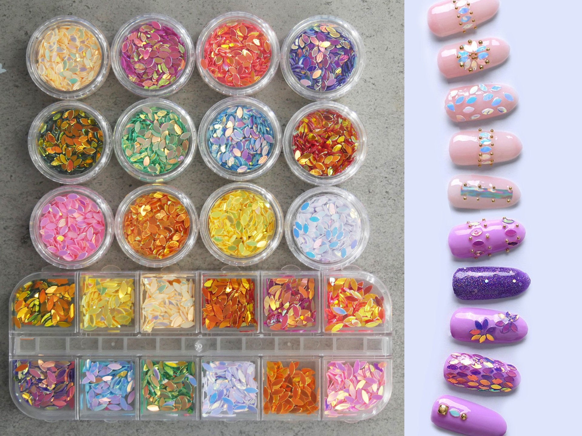12 jars Nail art Tear Drop Flakes 3D DIY Tear-Drop Petal Sequins/ Bling bling tear drop glitter flakes for nail design and craft making
