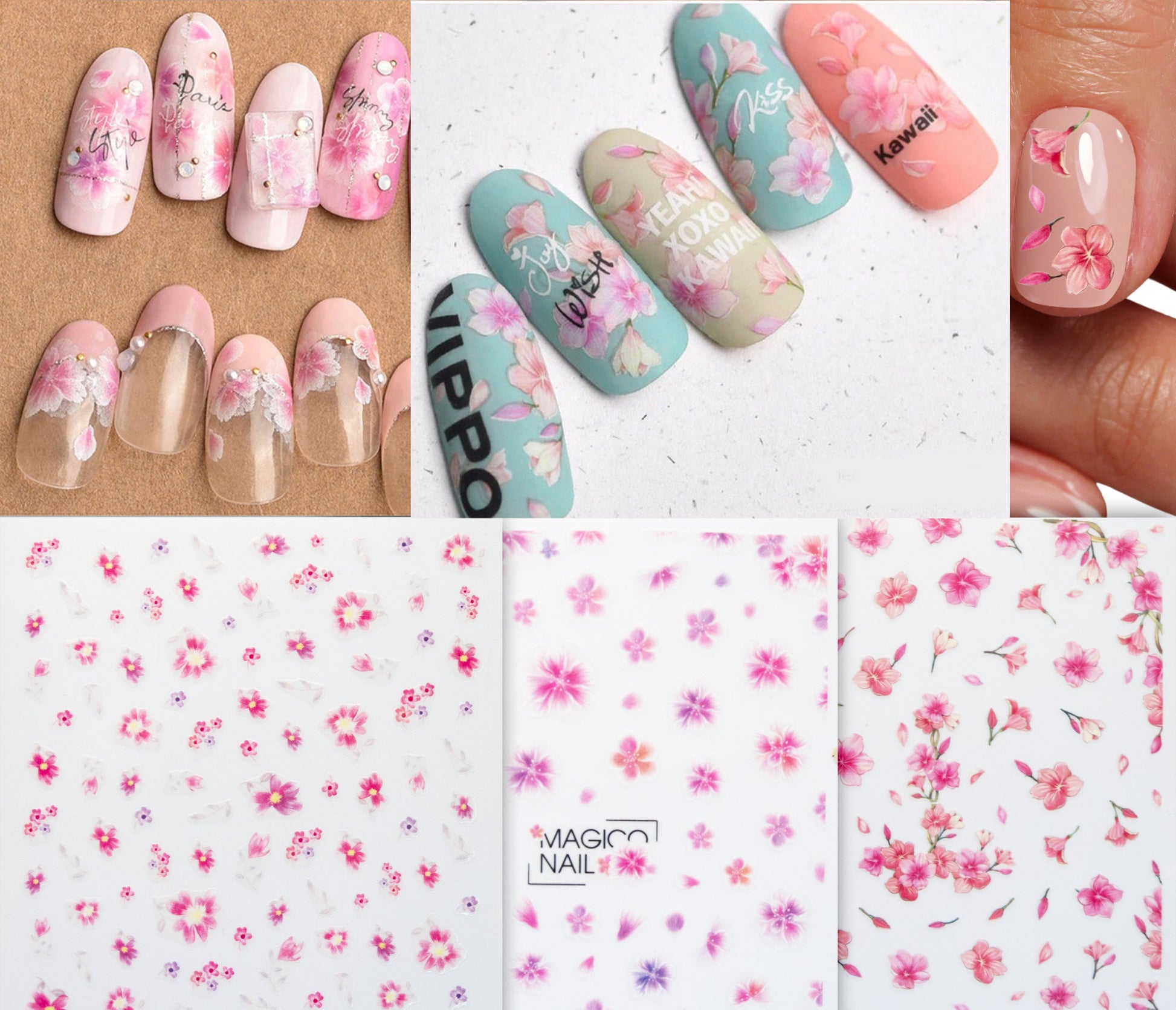 Floral Nail Art Sticker/ DIY Tips Guides Transfer Stickers/ Pink sakura flower Sticker/ plum blossom manicure stencil