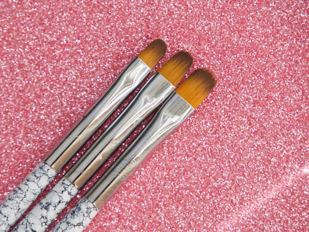 3pcs UV Gel Nail Brush/ Oval Head Poly Extension Gel Brush/Marble Penholder Builder Brushes Painting Set Cuticle Nail Cleaning tool