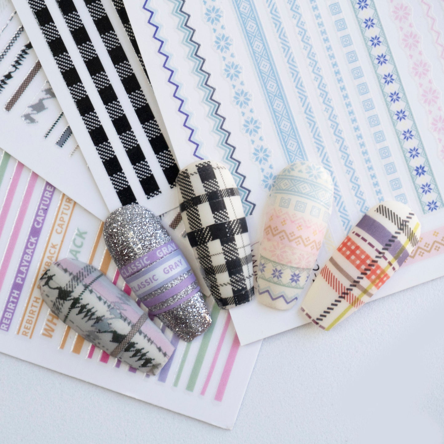 Tweed Plaid Pattern Nail Art Sticker/ Stripe Checkered Peel Off Tips Stickers/ Stripes scottish plaid Tartan holiday winter nails decals